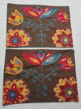 Pier 1 Imports Set of 2 Embroidered Floral Pillow Covers Accent Shams 18x13